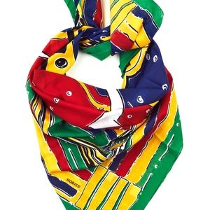 RODIER - 100% COTTON SQUARE SCARF - SEAGULL navy red yellow green